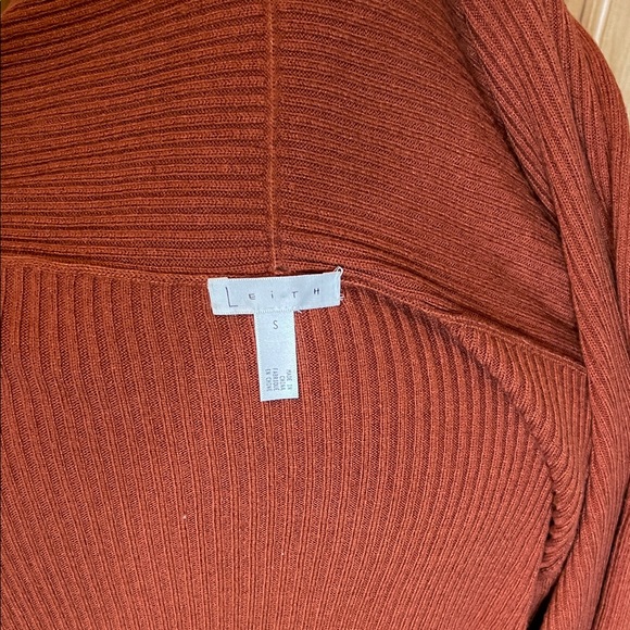 Leith Rust Open-Front Ribbed Draped Cardigan - Picture 4 of 4